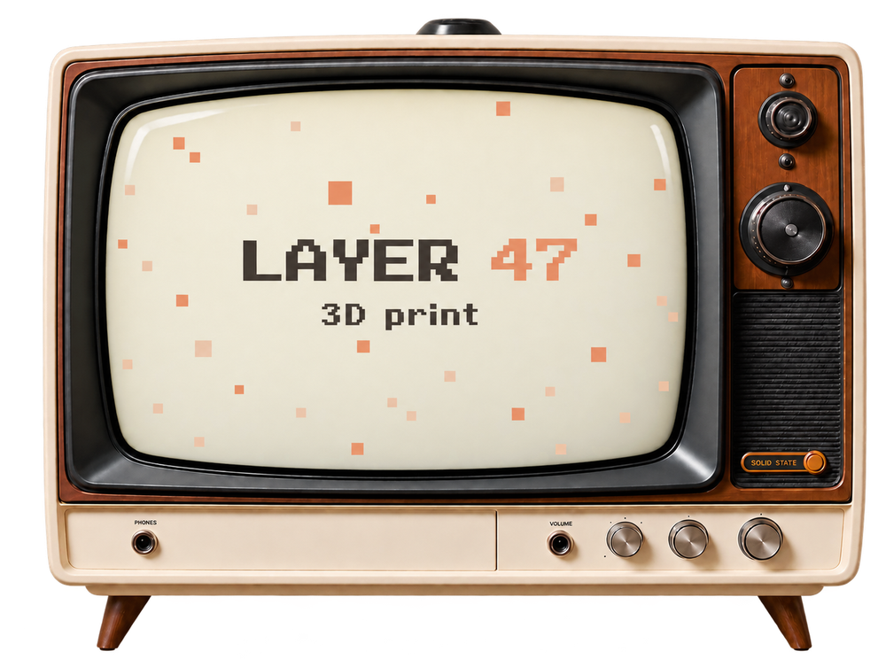 Ретро-телевізор із написом LAYER 47 на екрані
